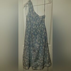 Free Assembly One Shoulder Blue Floral Dress Light Weight Denim Like Fabric